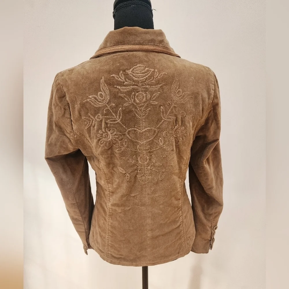 Vintage Y2K Cambridge Tan Velvet Floral Embroidered Jacket